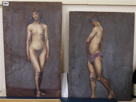 Eleanor Winter (Chelsea Art School, early 20th century), a portfolio of life studies in charcoal and two oils on board,